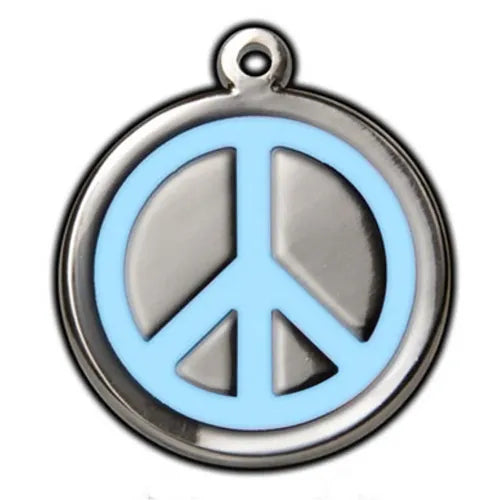 Médaille d'identification pour chien bleu ciel avec symbole de paix - Gravure