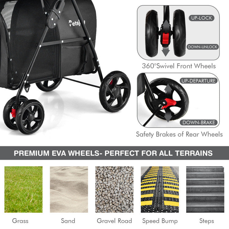 Cochecito doble para mascotas 4 en 1 con portabebés desmontable y carrito de viaje 
