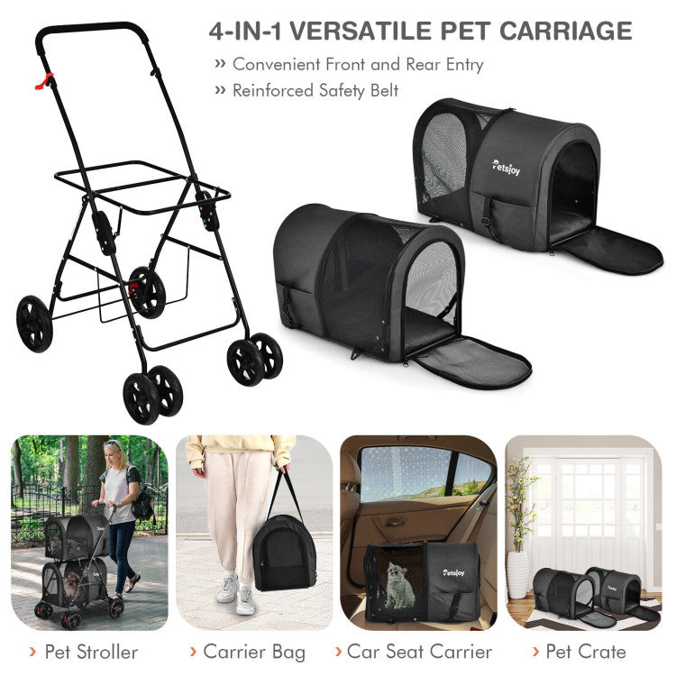 Cochecito doble para mascotas 4 en 1 con portabebés desmontable y carrito de viaje 