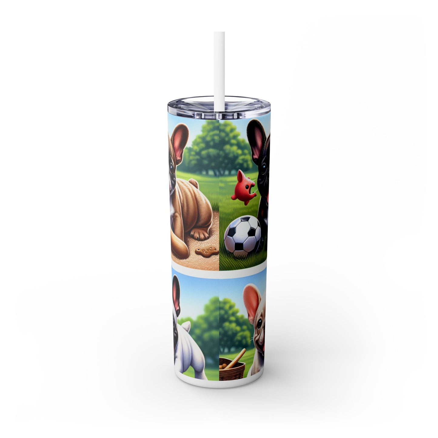 French Bulldog Skinny Tumbler with Straw, 20oz