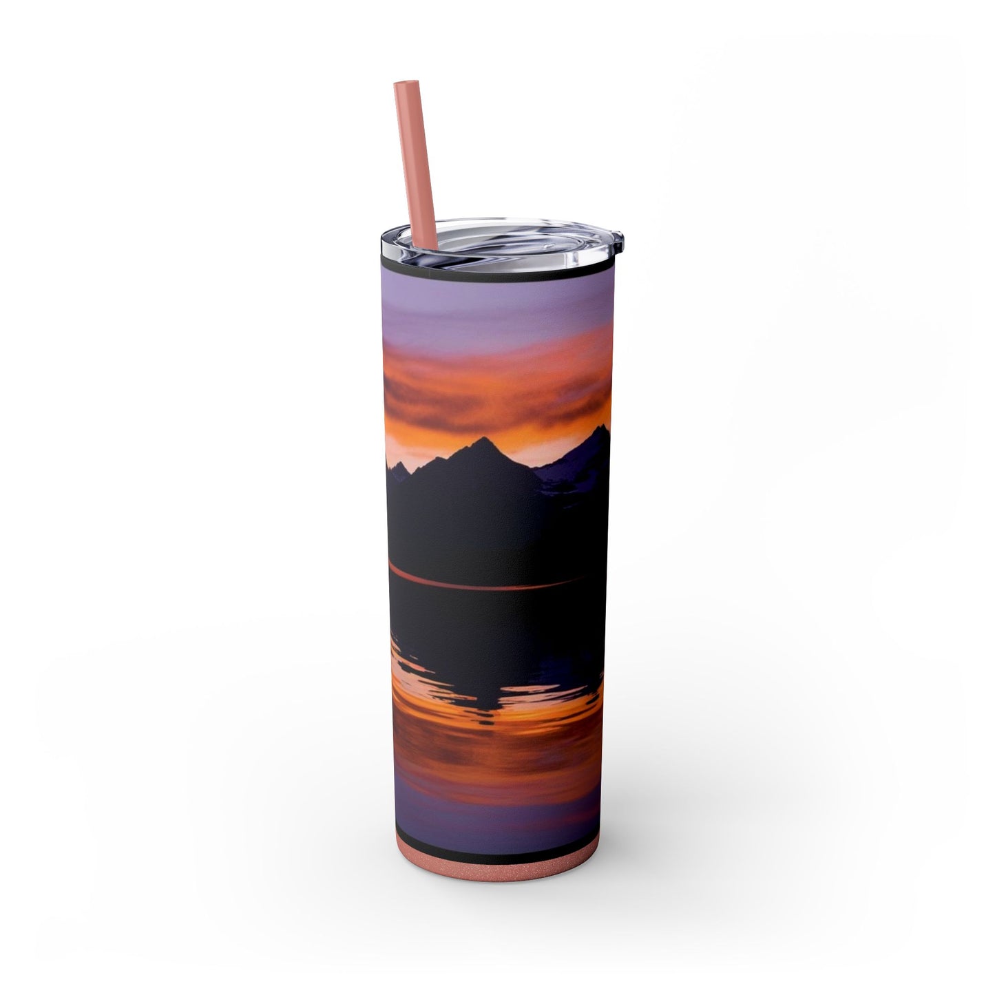 Mountain Lake Sunrise Skinny Tumbler with Straw, 20oz