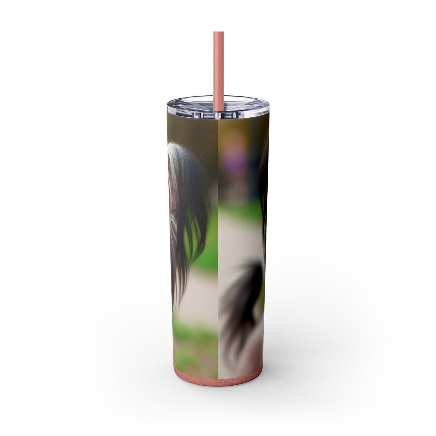 Gobelet isotherme à motif chien chinois à crête avec paille, 590 ml