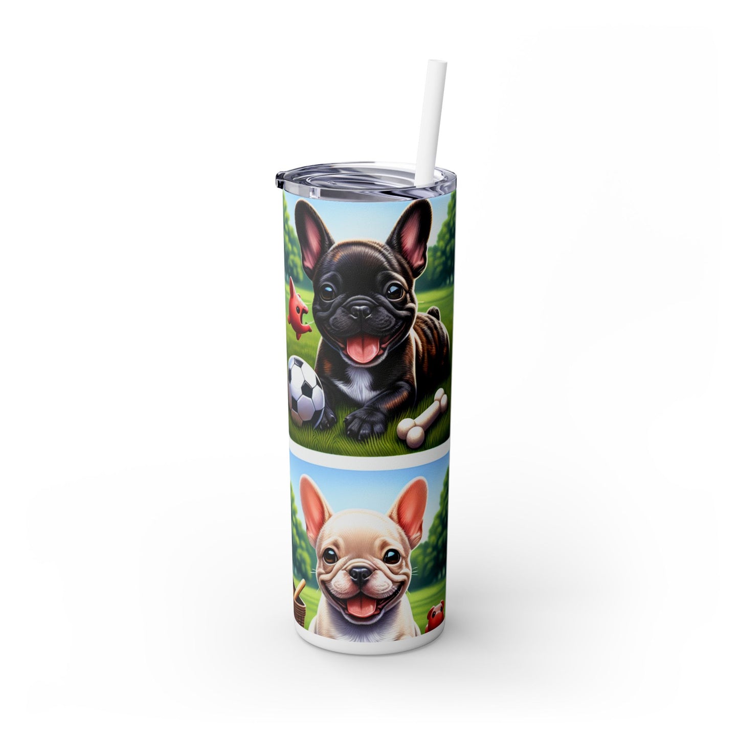 French Bulldog Skinny Tumbler with Straw, 20oz