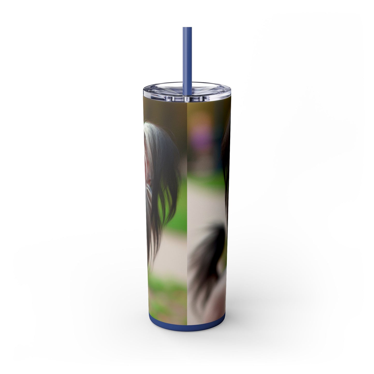 Gobelet isotherme à motif chien chinois à crête avec paille, 590 ml