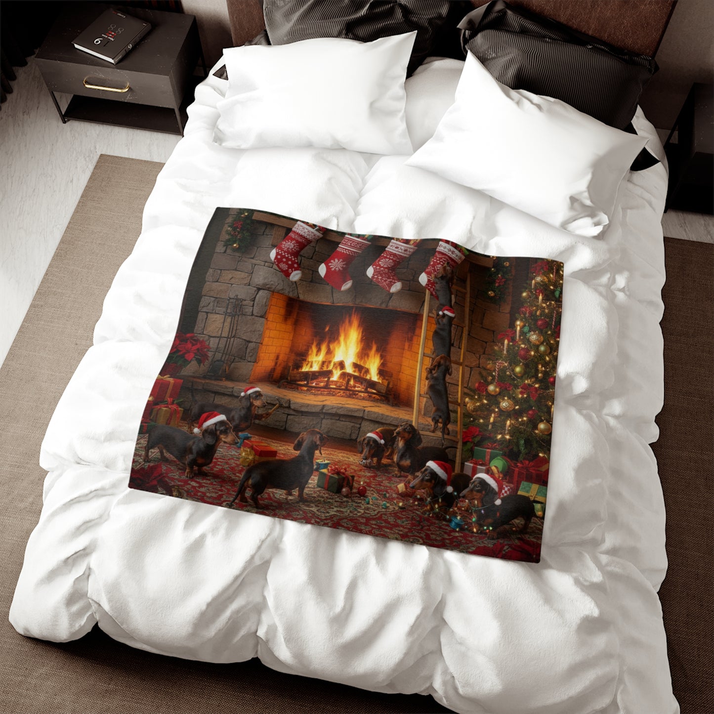 Dachshund Holiday Fireplace Blanket