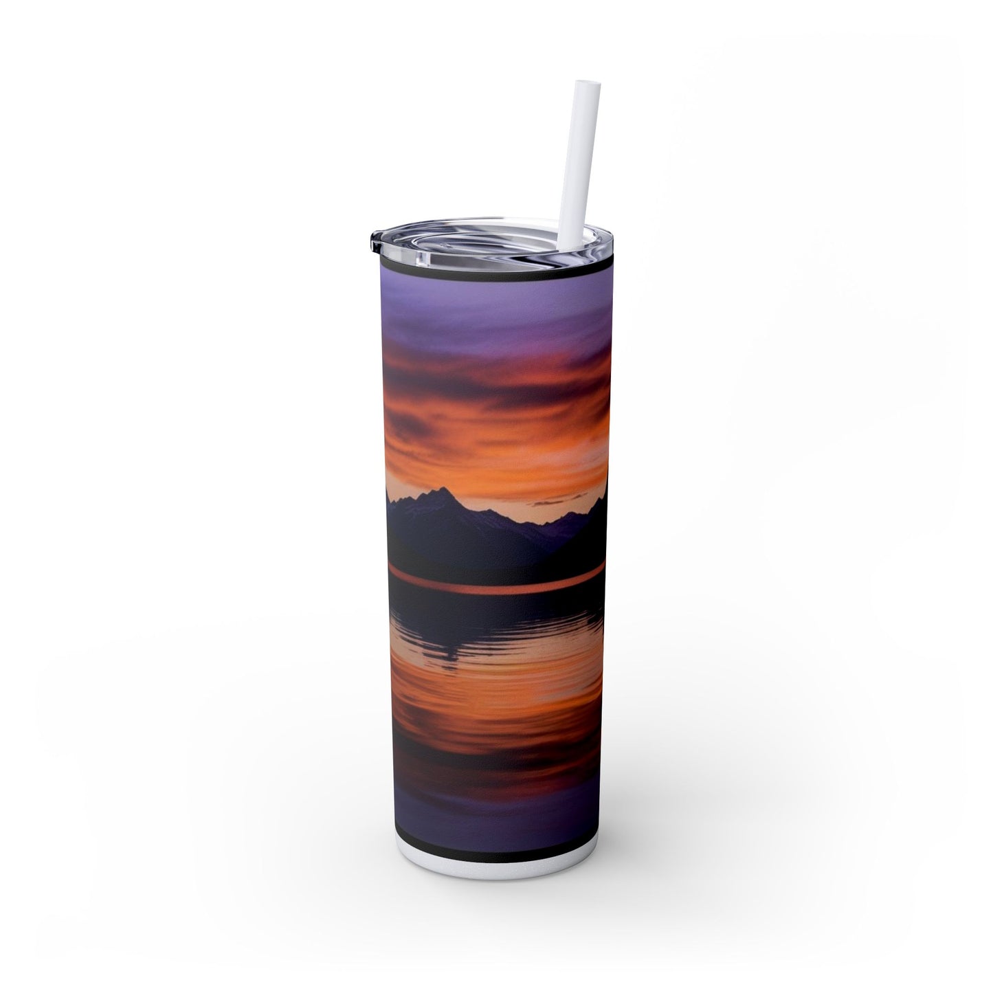 Mountain Lake Sunrise Skinny Tumbler with Straw, 20oz