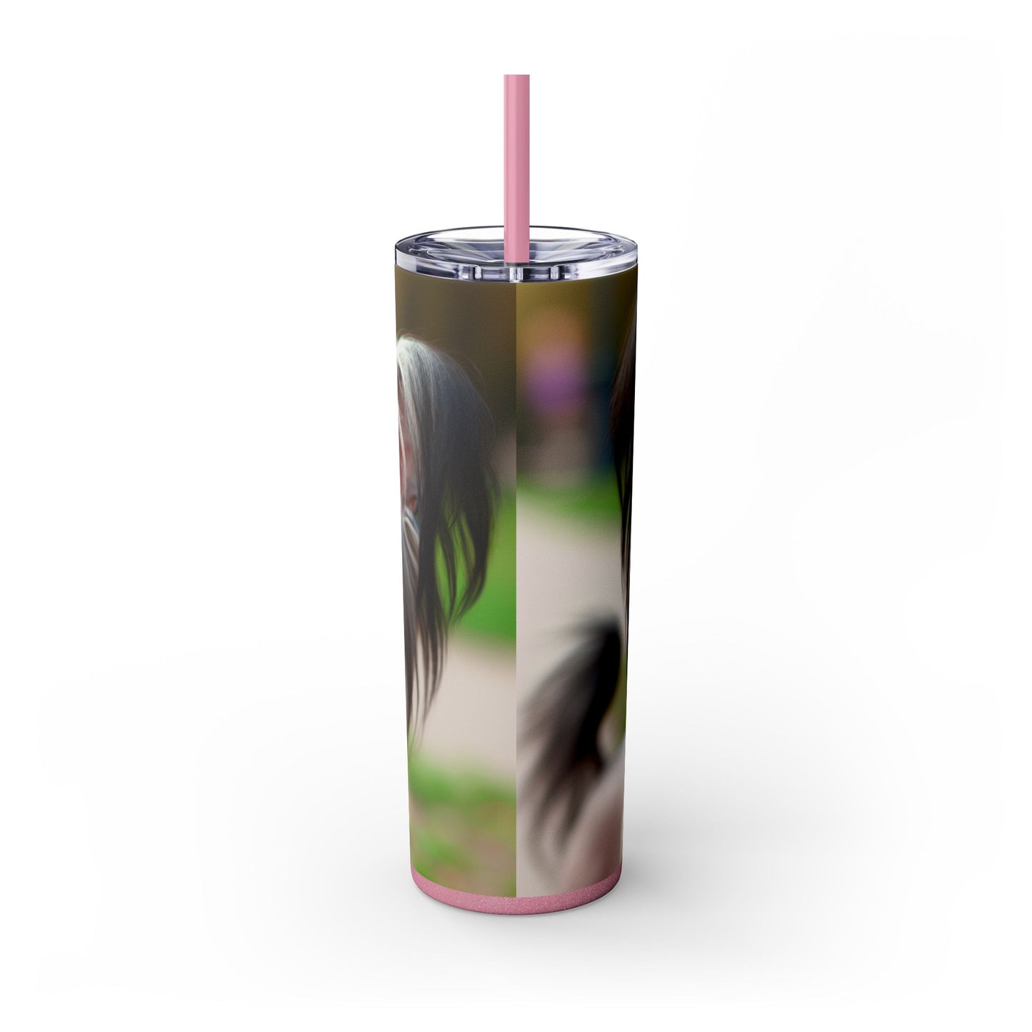 Gobelet isotherme à motif chien chinois à crête avec paille, 590 ml