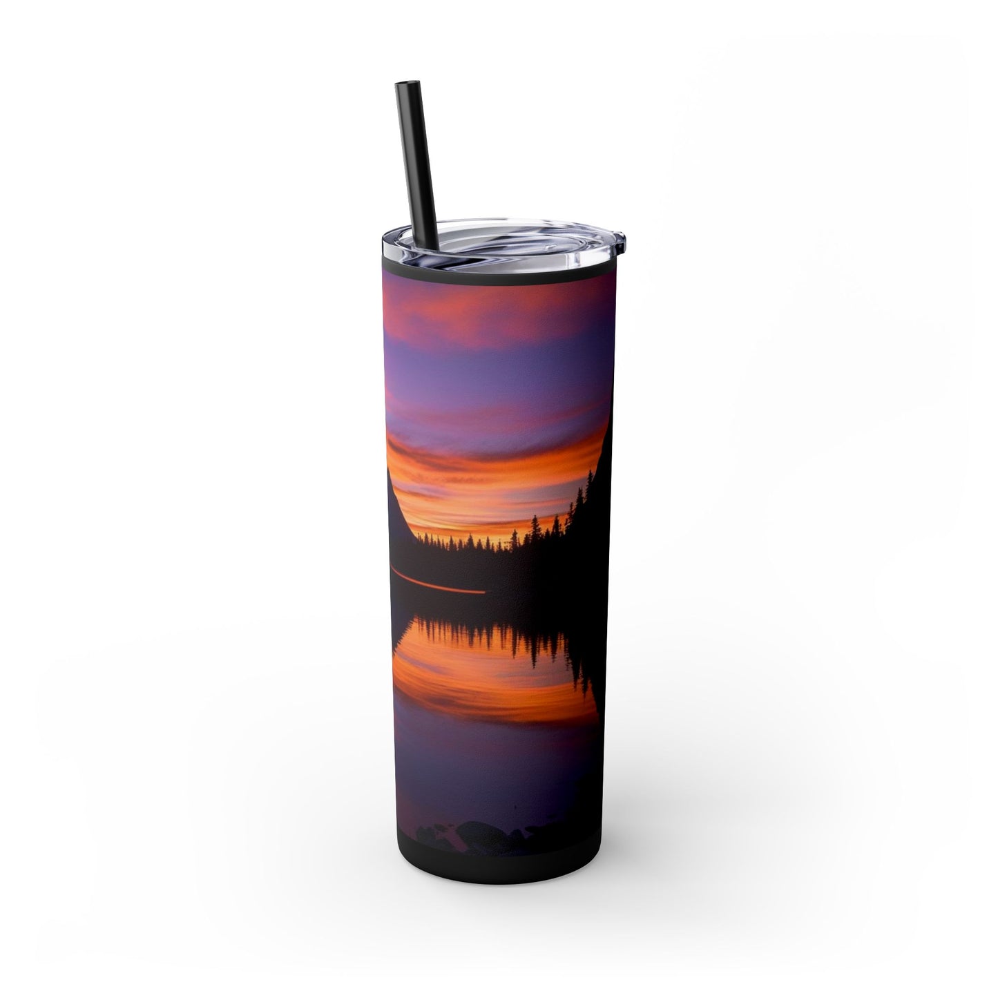 Mountain Lake Sunrise Skinny Tumbler with Straw, 20oz