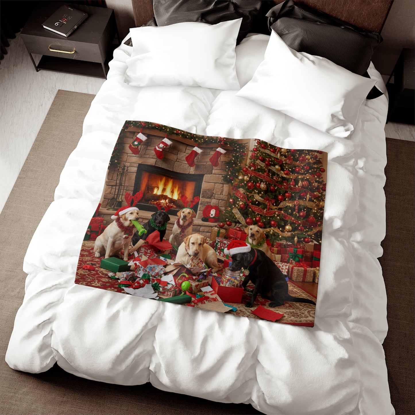 Festive Holiday Fireplace Blanket
