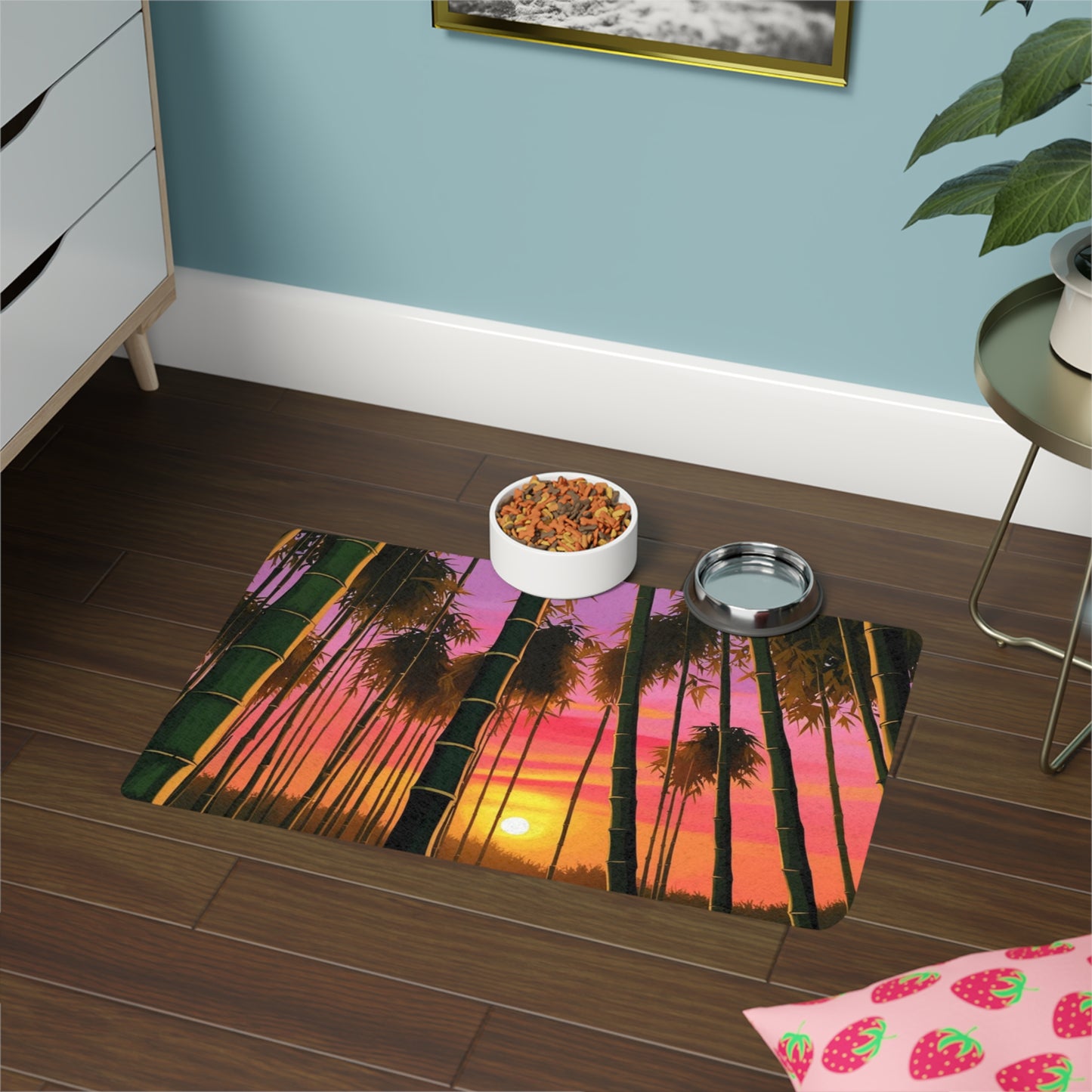 Tapis pour gamelle d'animaux (30 x 45 cm) - Forêt de bambous Lever de soleil