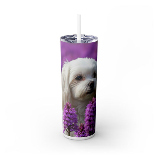 Maltese Skinny Tumbler with Straw, 20oz