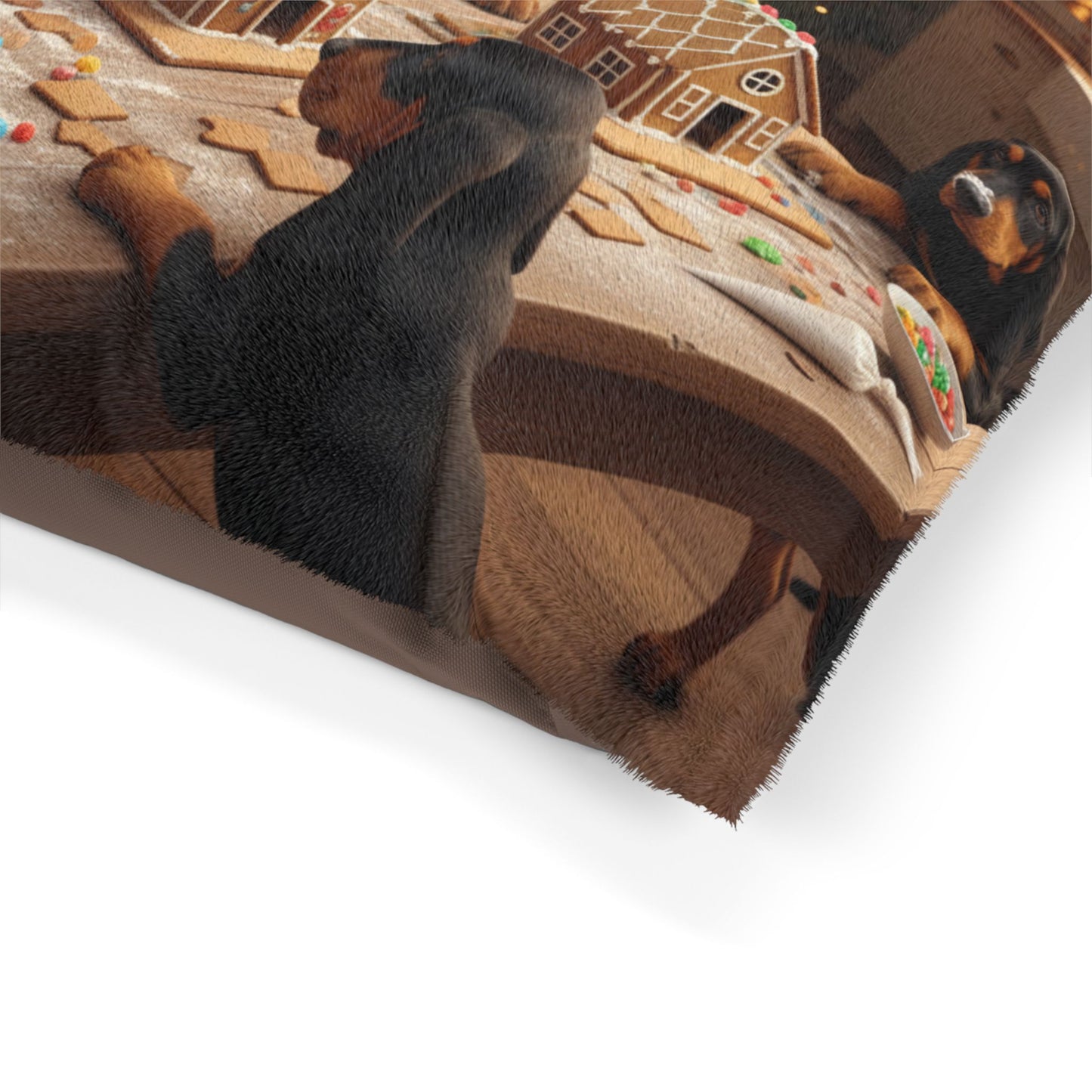 Festive Black and Tan Coonhounds Building Gingerbread Houses Pet Bed