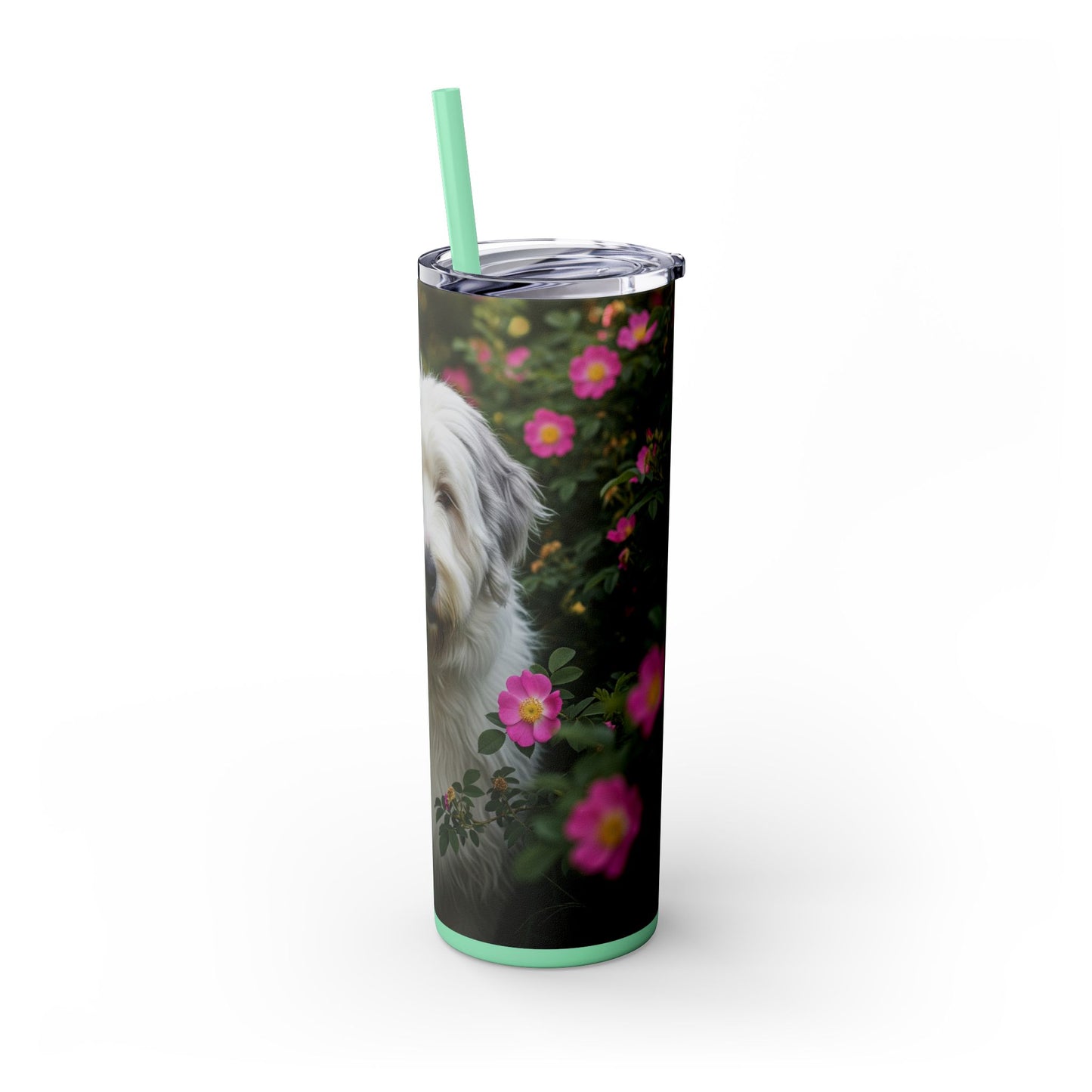 Old English Sheepdog Skinny Tumbler with Straw, 20oz