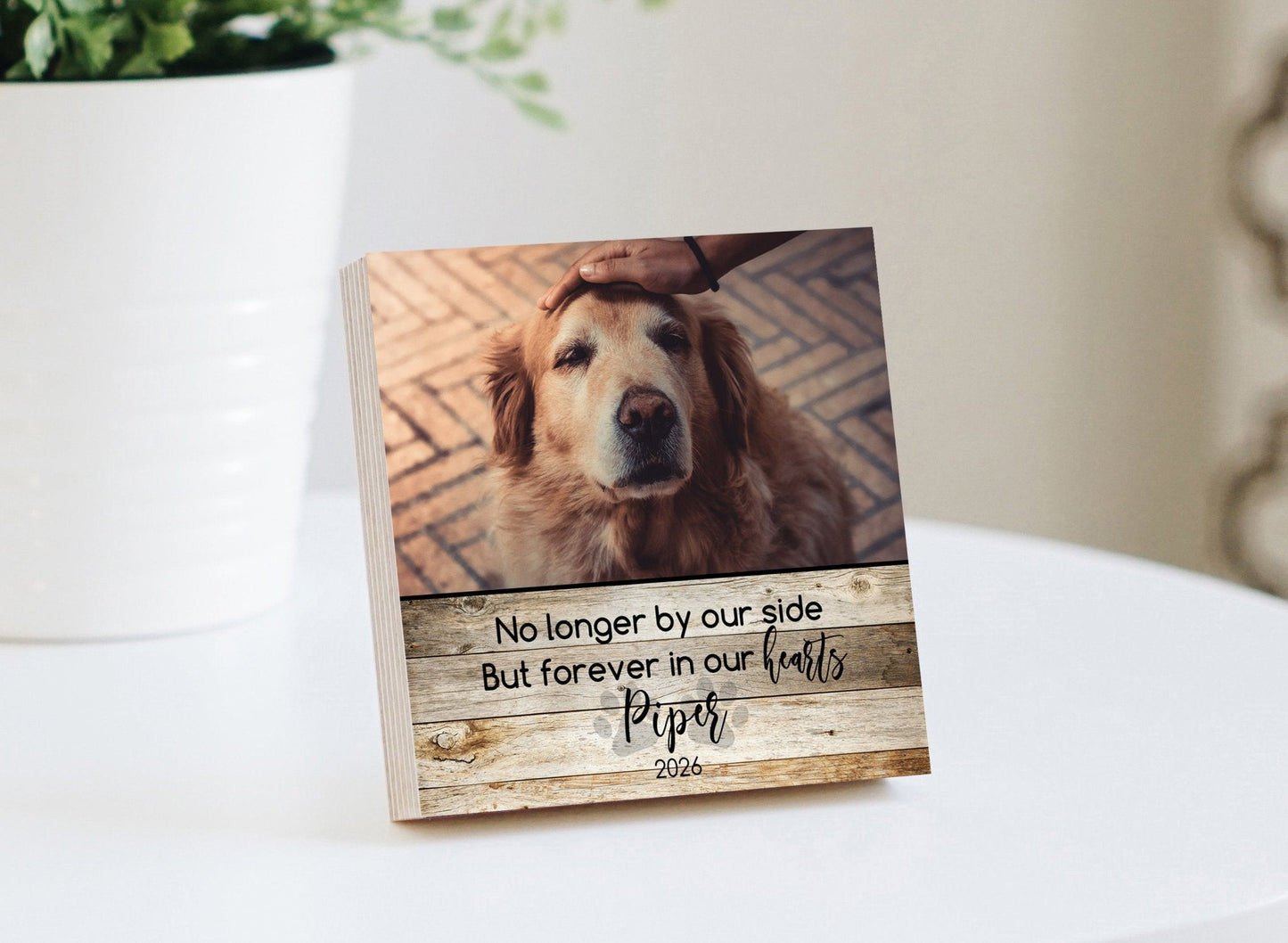 Custom Dog Memorial Photo Block with Photo, Name & Dates