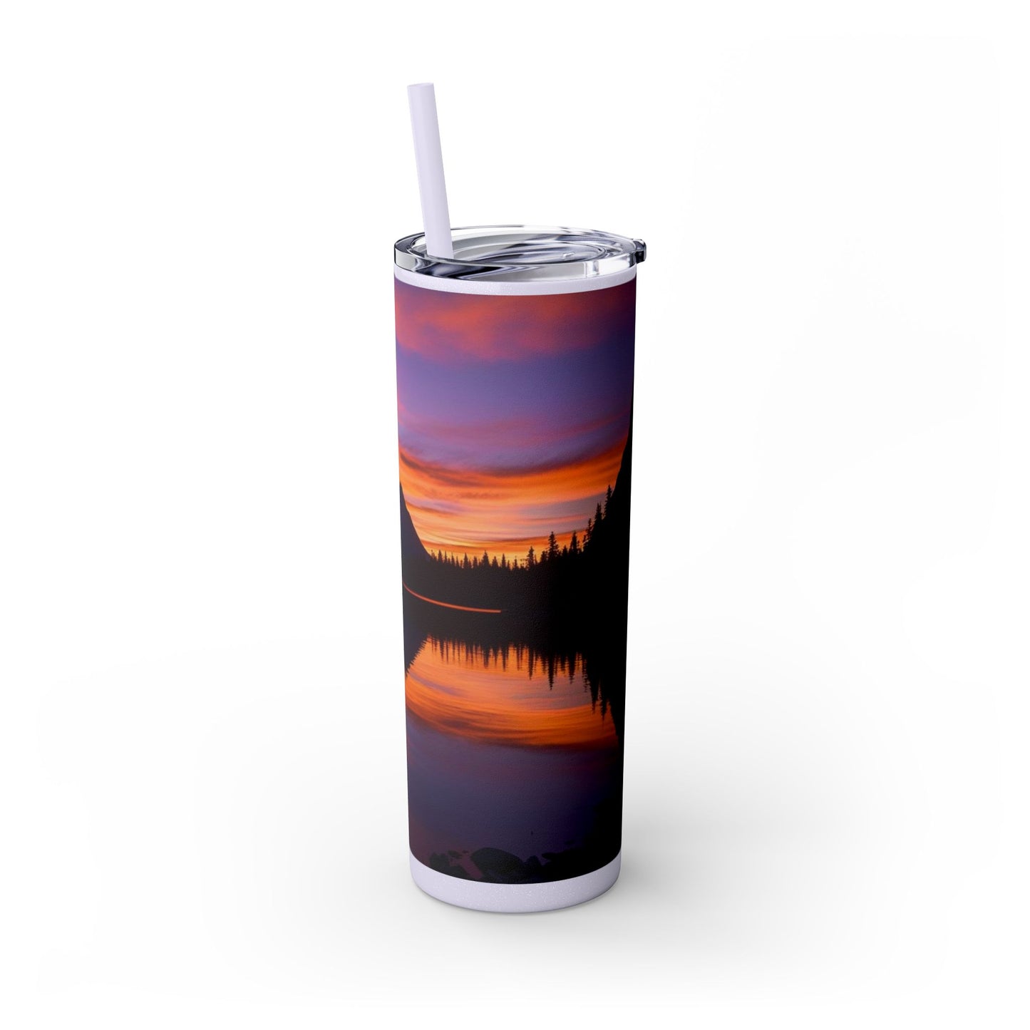 Mountain Lake Sunrise Skinny Tumbler with Straw, 20oz