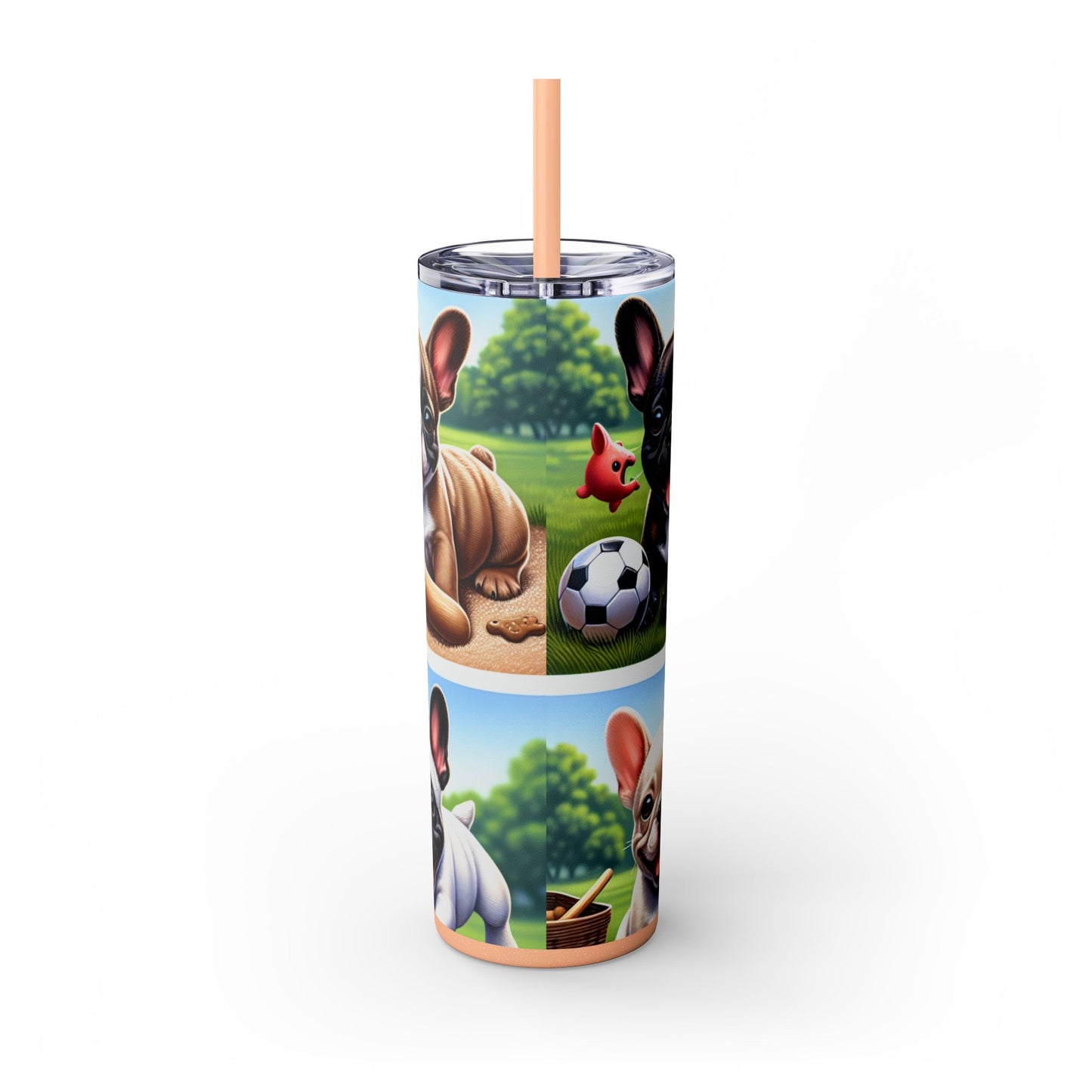 French Bulldog Skinny Tumbler with Straw, 20oz