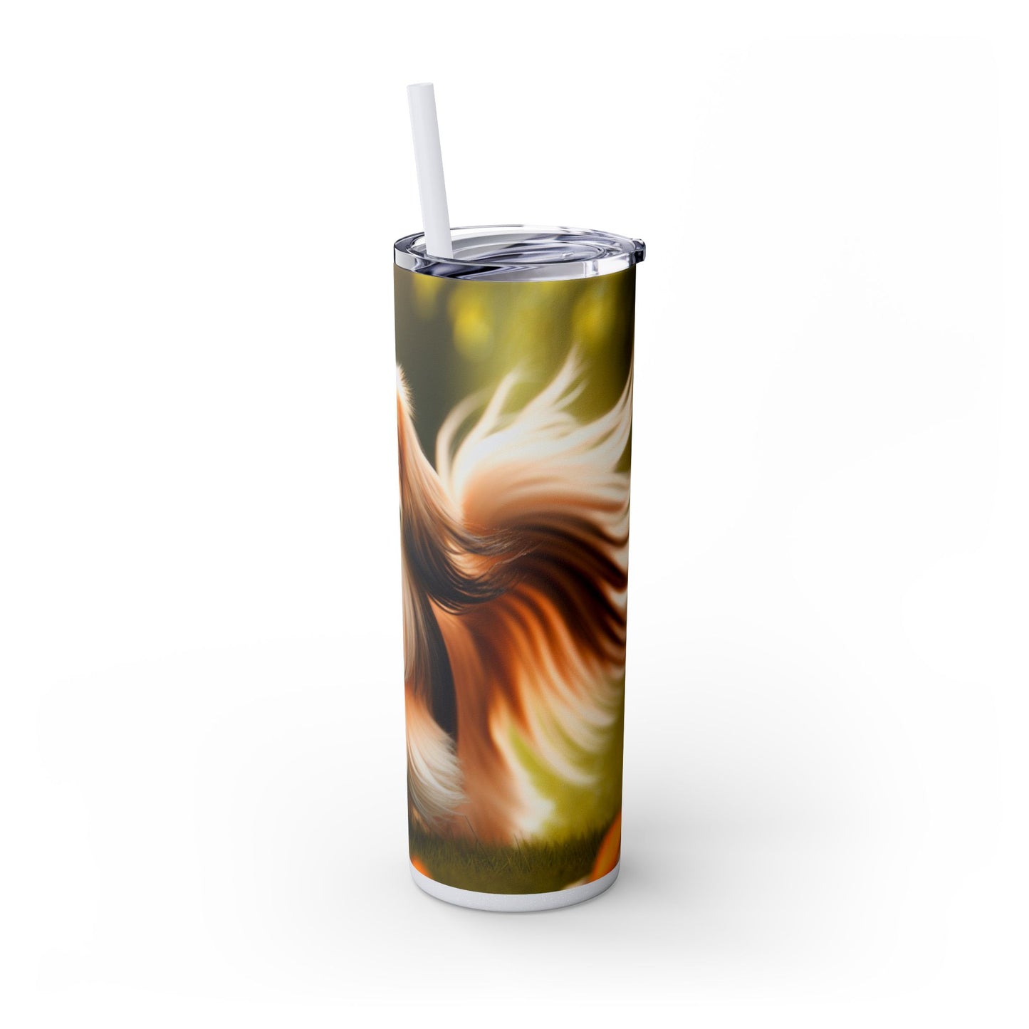 Tibetan Spaniel Skinny Tumbler with Straw, 20oz