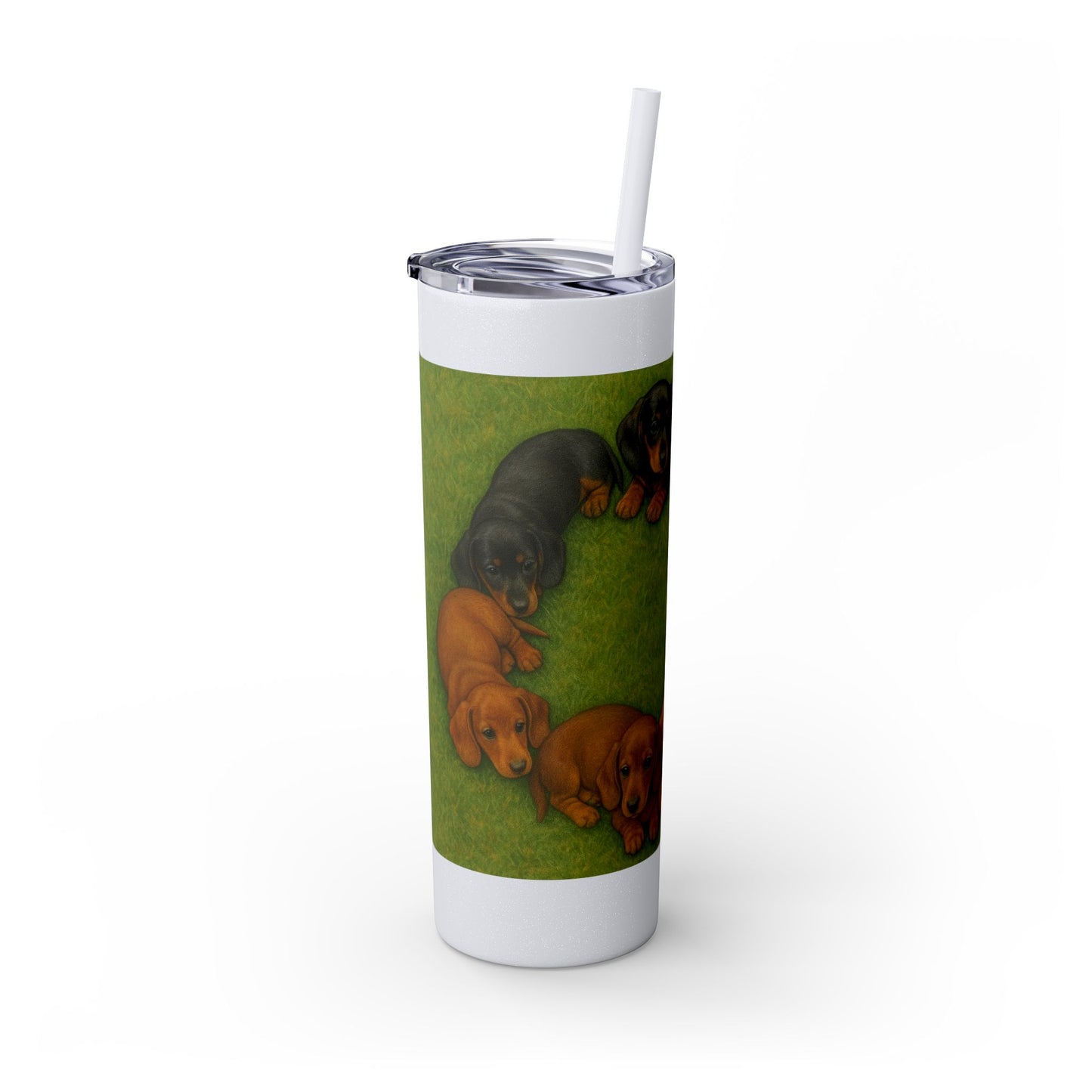 Gobelet isotherme avec paille, motif chiots teckels, 590 ml