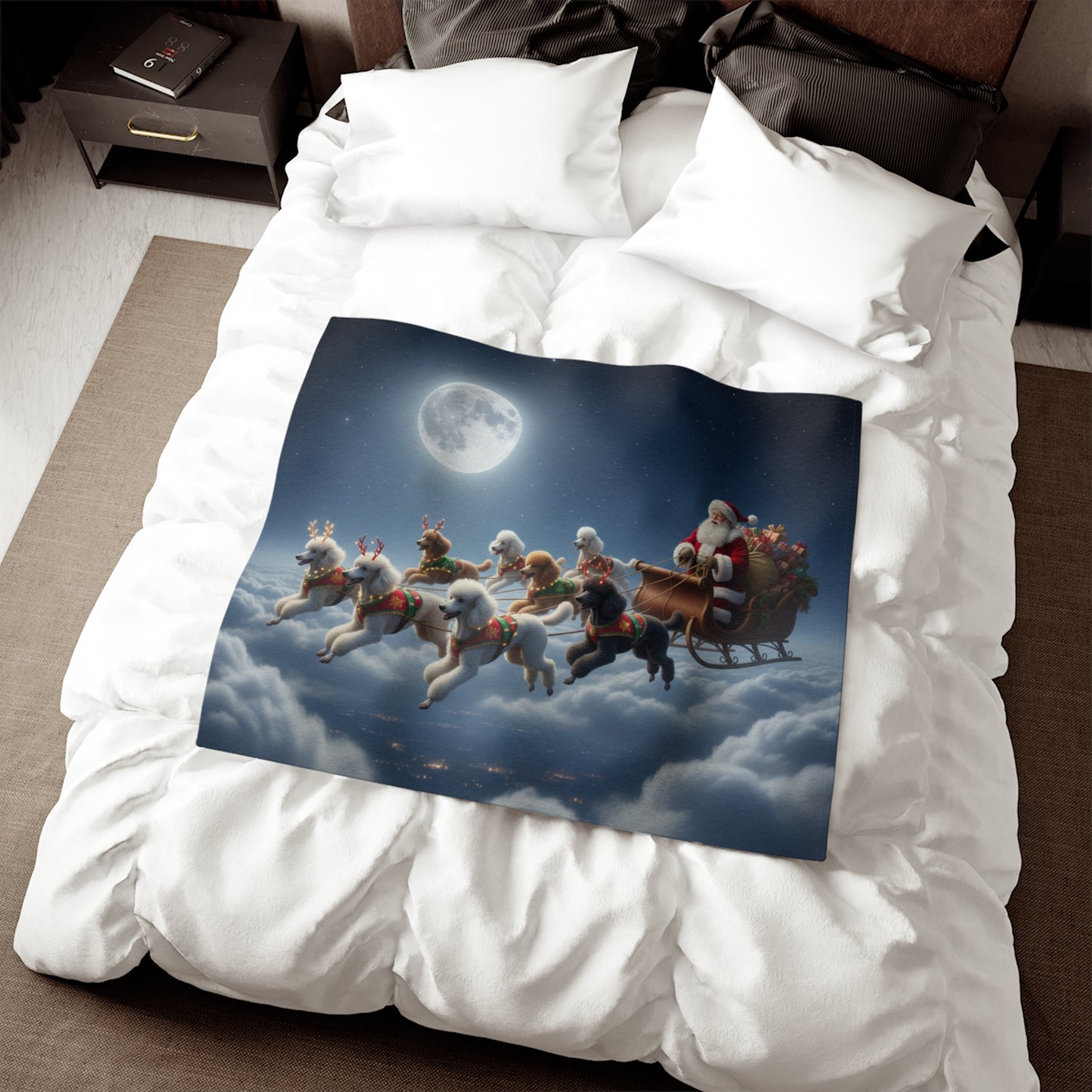 Santa's Poodle Powered Sleigh Blanket
