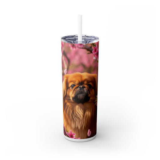 Pekingese Skinny Tumbler with Straw, 20oz