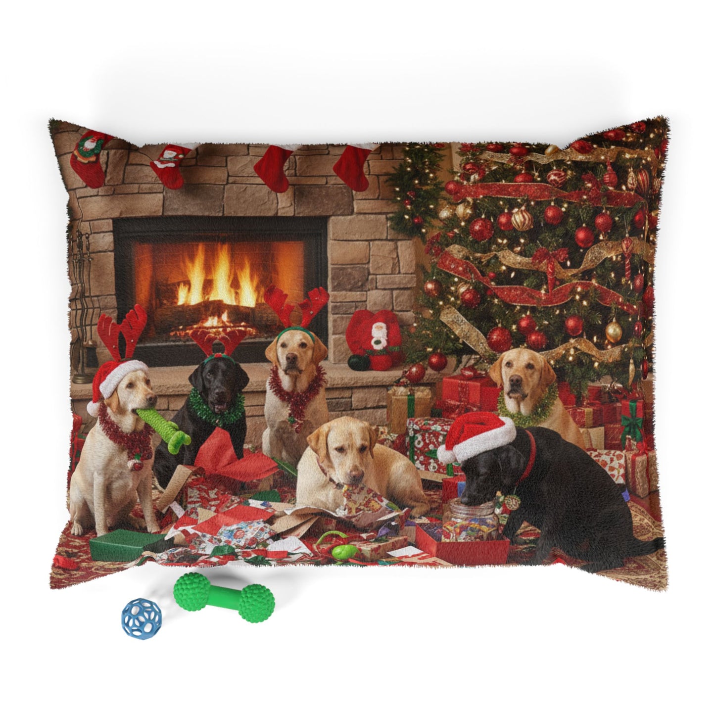 Festive Holiday Fireplace Pet Bed