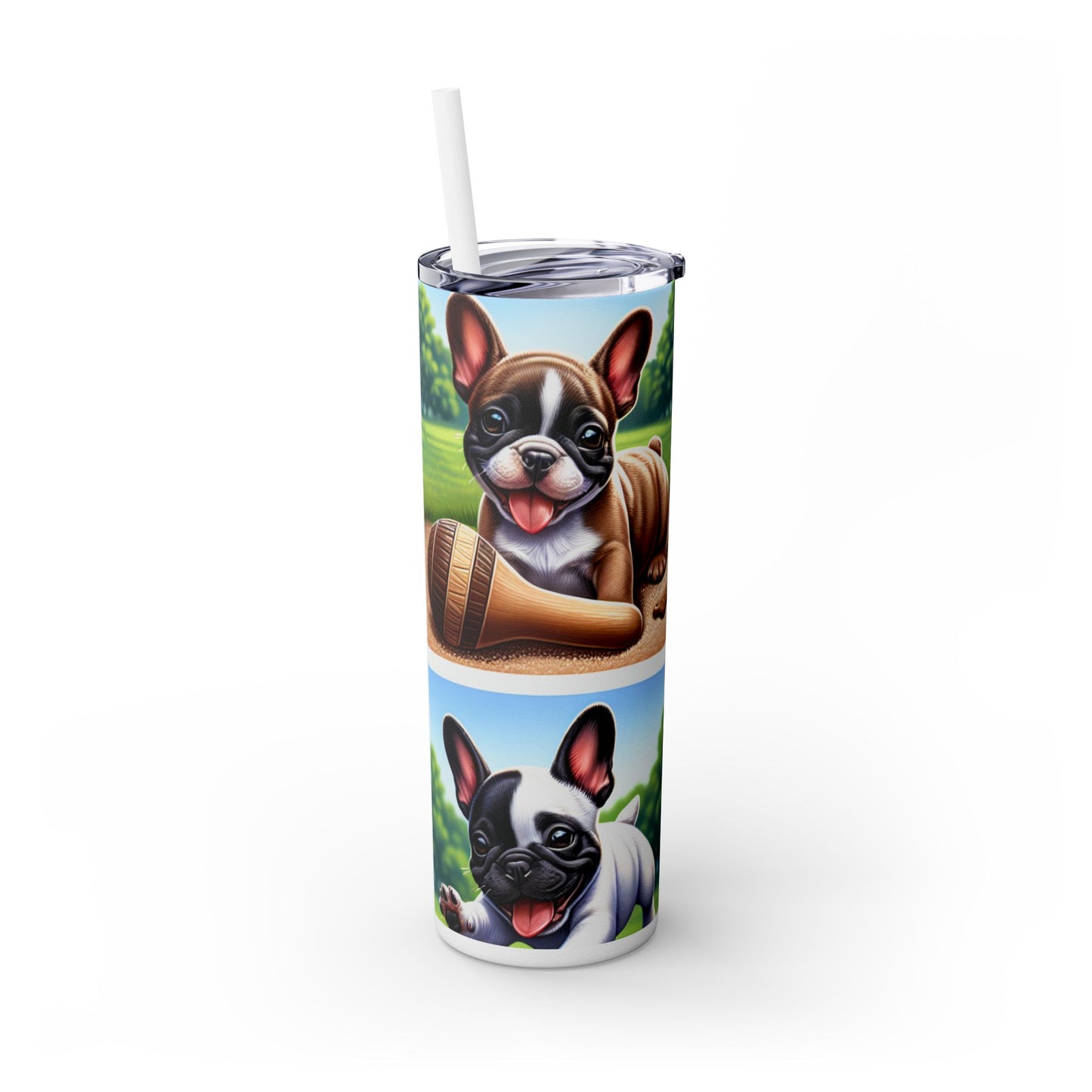 French Bulldog Skinny Tumbler with Straw, 20oz
