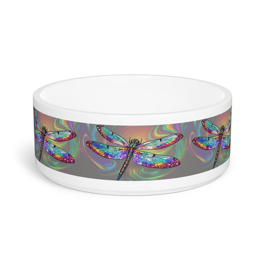 Glittery Psychedelic Dragonfly Pet Bowl