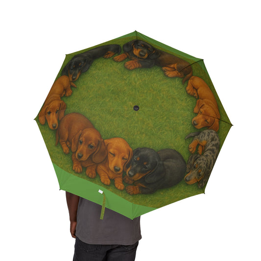 Dachshund puppies Semi-Automatic Foldable Umbrella