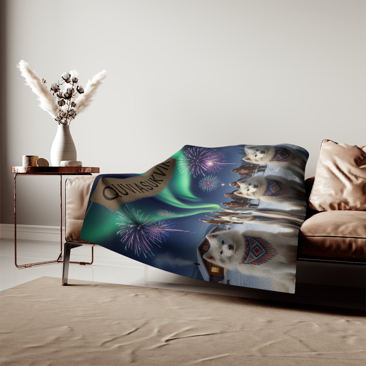 Northern Lights American Eskimo Dogs Blanket