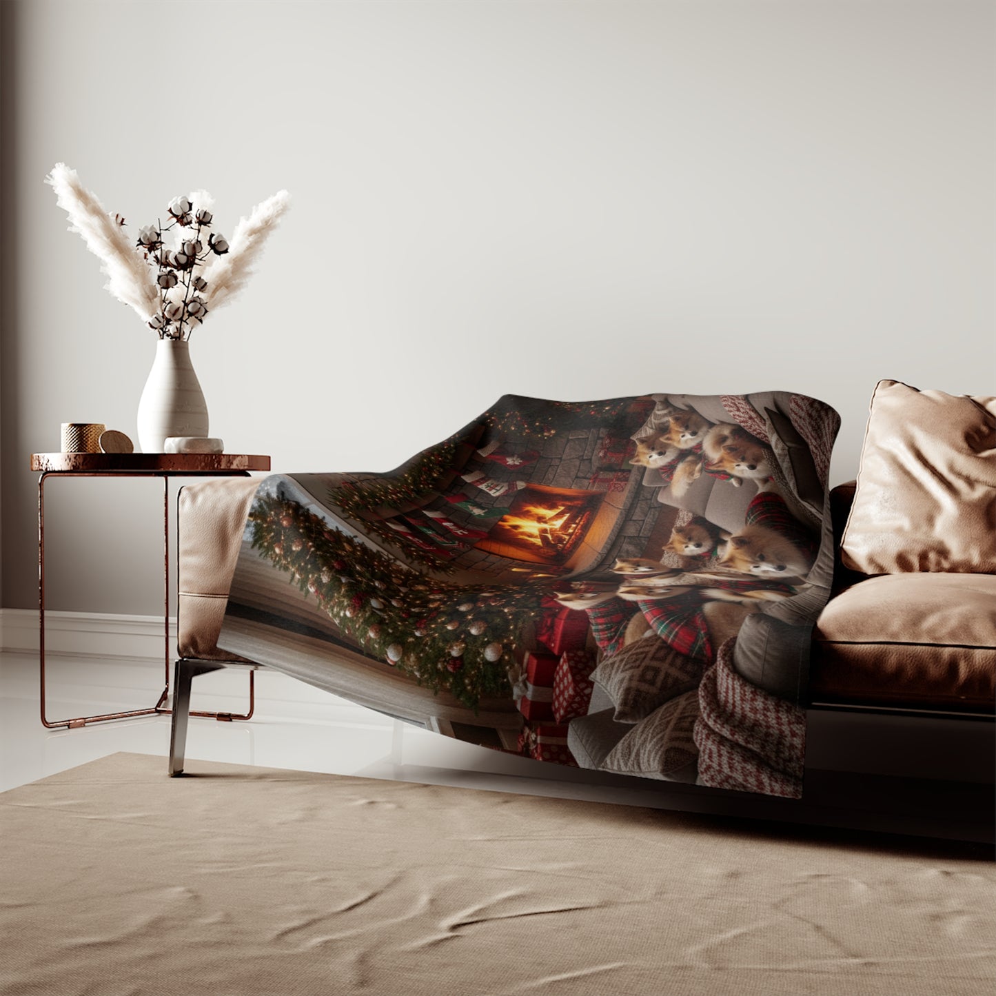 Icelandic Sheepdogs Holiday Fireplace Blanket