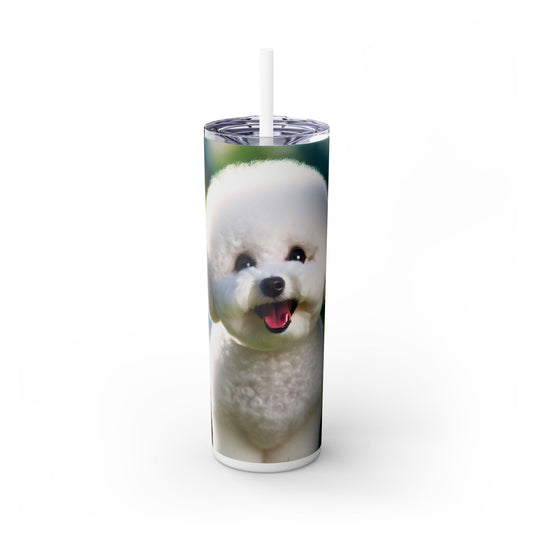 Bichon Frise Skinny Tumbler with Straw, 20oz