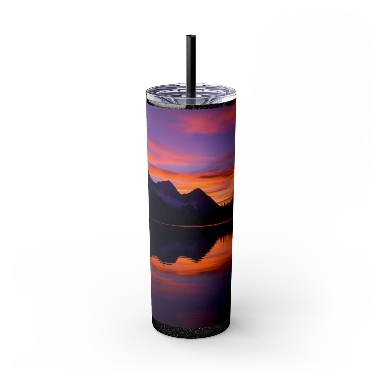 Mountain Lake Sunrise Skinny Tumbler with Straw, 20oz