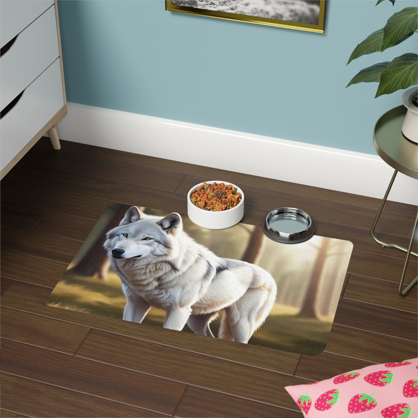 Pet Food Mat (12x18) - White Wolf