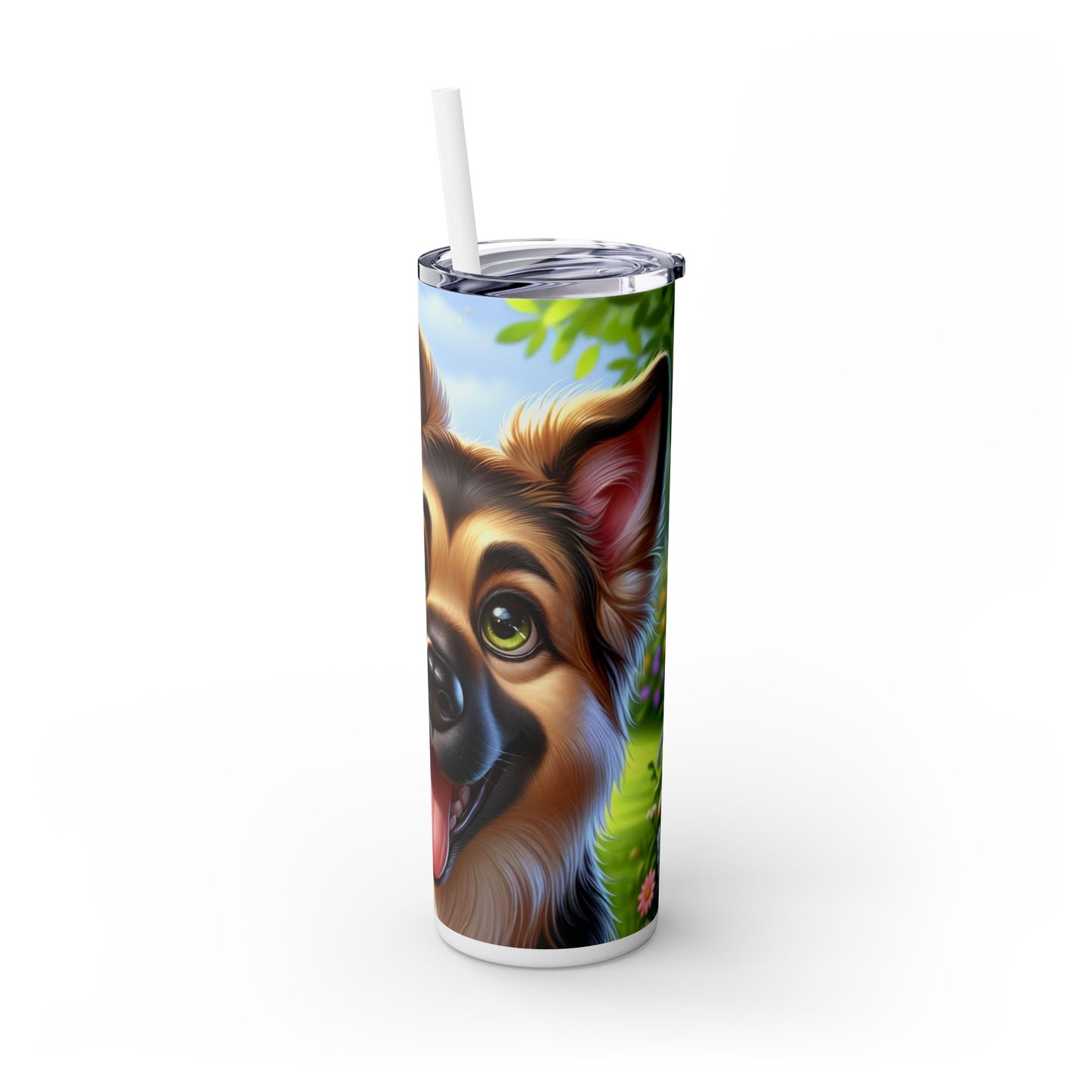 German Shepherd Skinny Tumbler with Straw, 20oz