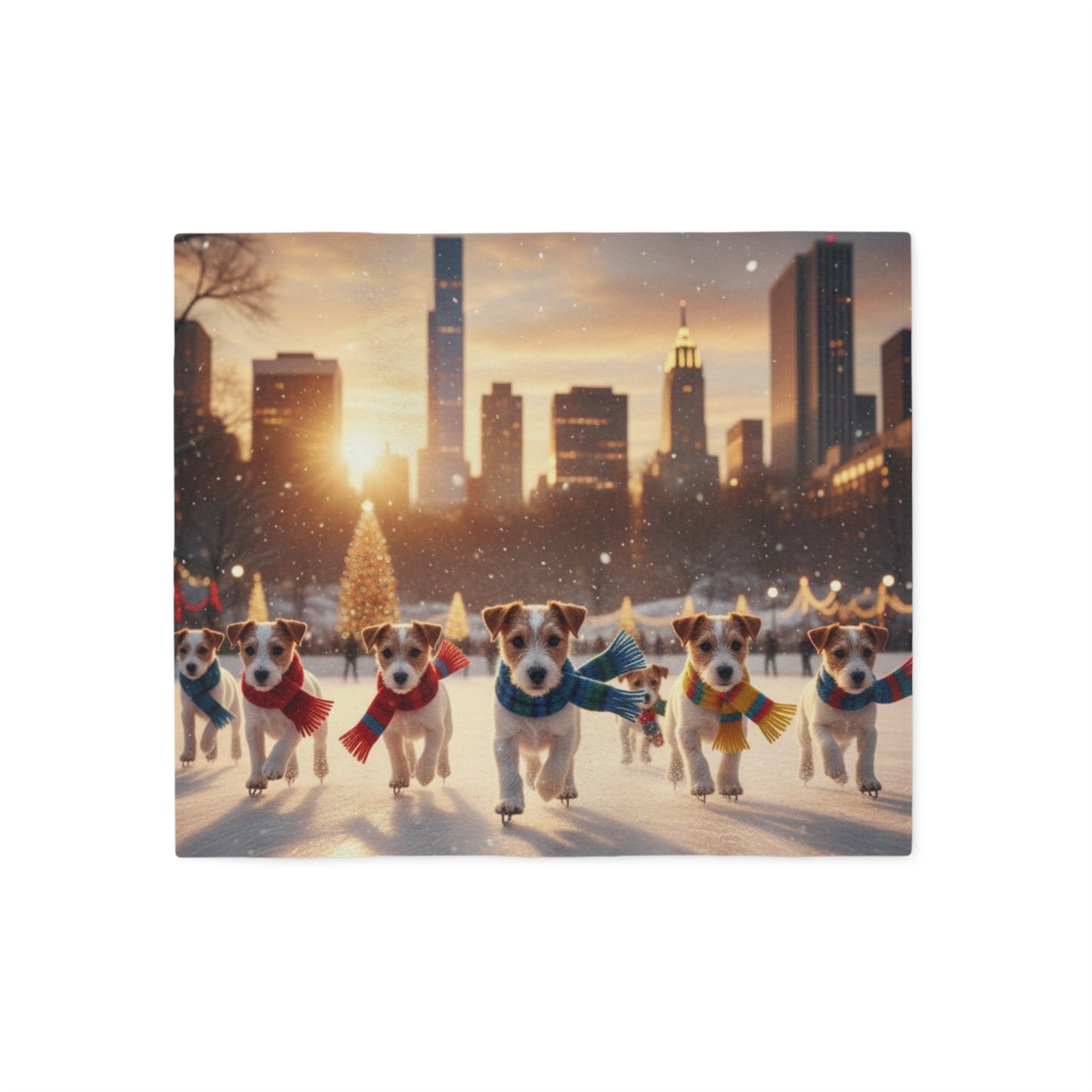 Holiday Puppy Cityscape Blanket