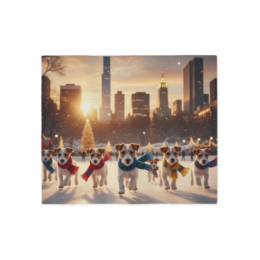Holiday Puppy Cityscape Blanket