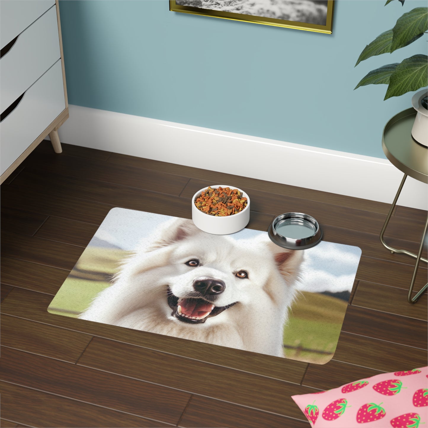 Pet Food Mat (12x18) - White Swiss Shepherd Dog