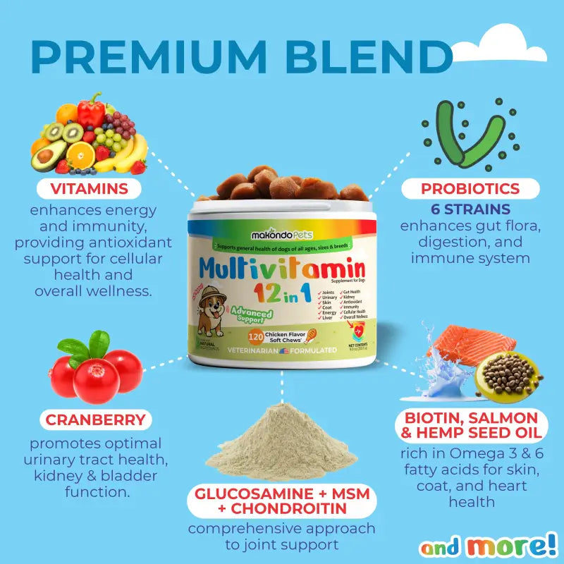 Multivitamínico 12 en 1 para perros - 120 masticables blandos