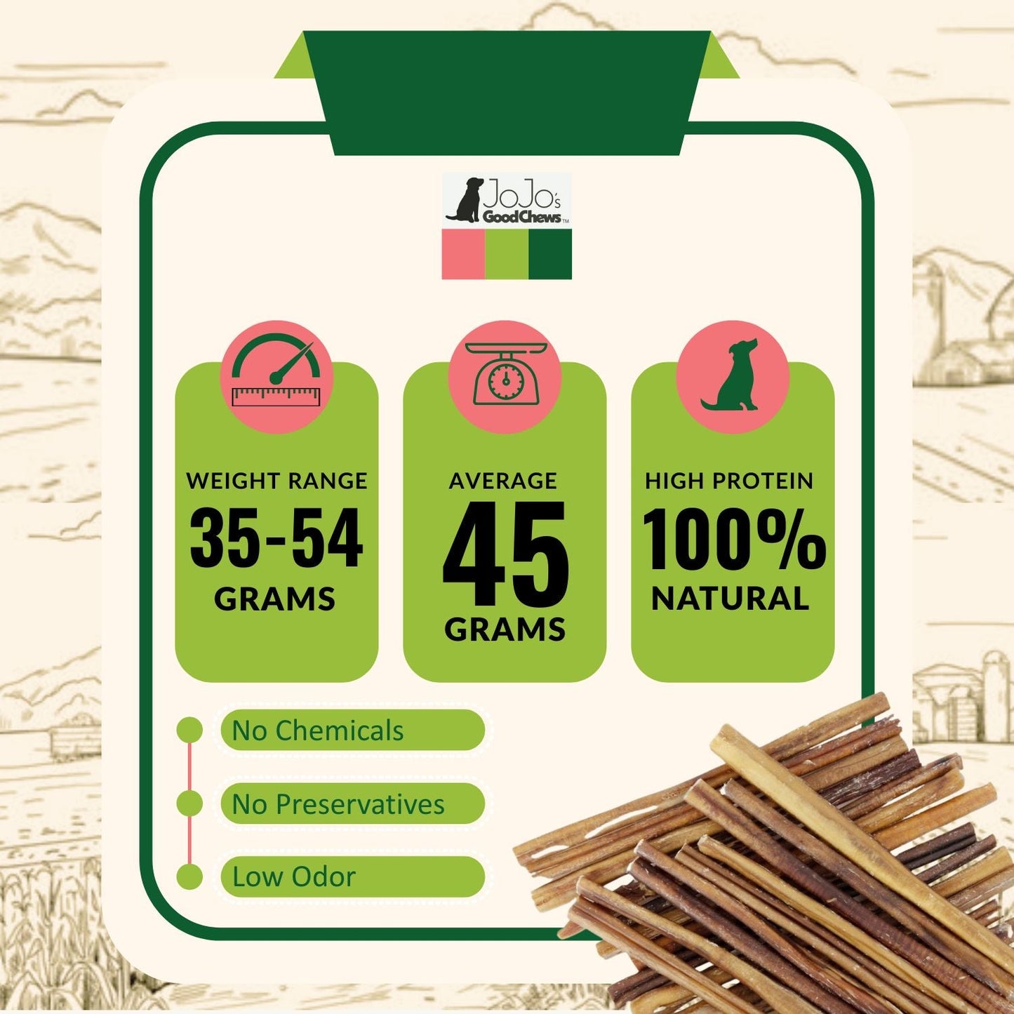 Bâtonnets à mâcher pour chiens au bœuf 100% naturel – Riches en nutriments et en protéines – Format standard de 30 cm (paquet de 4)