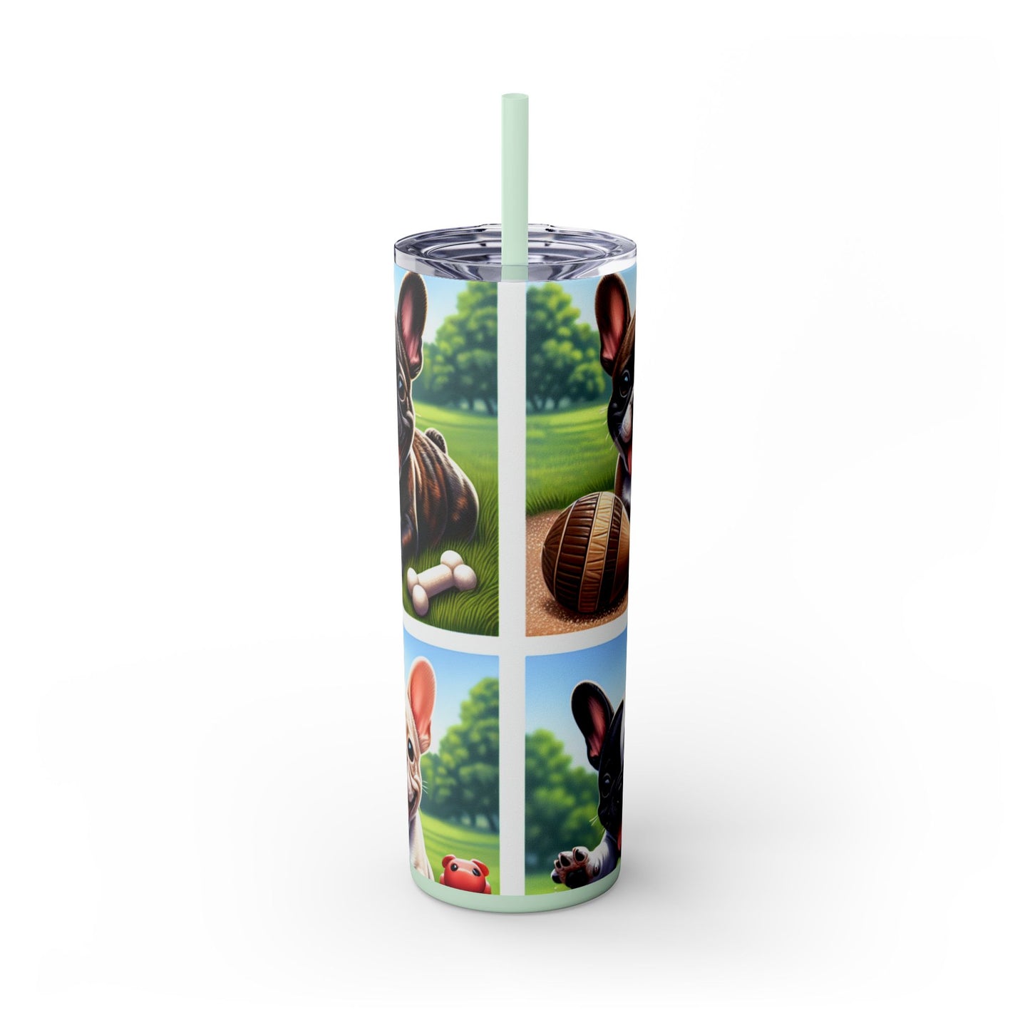 French Bulldog Skinny Tumbler with Straw, 20oz