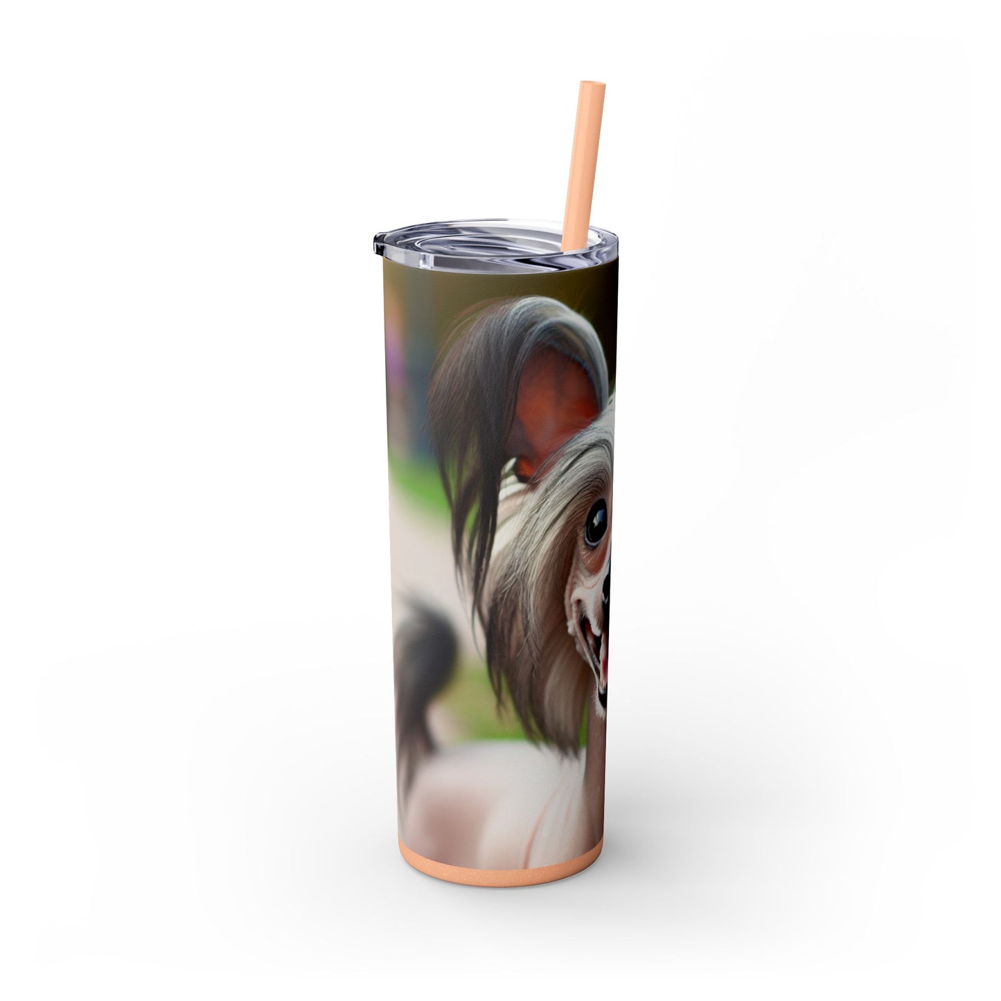 Gobelet isotherme à motif chien chinois à crête avec paille, 590 ml