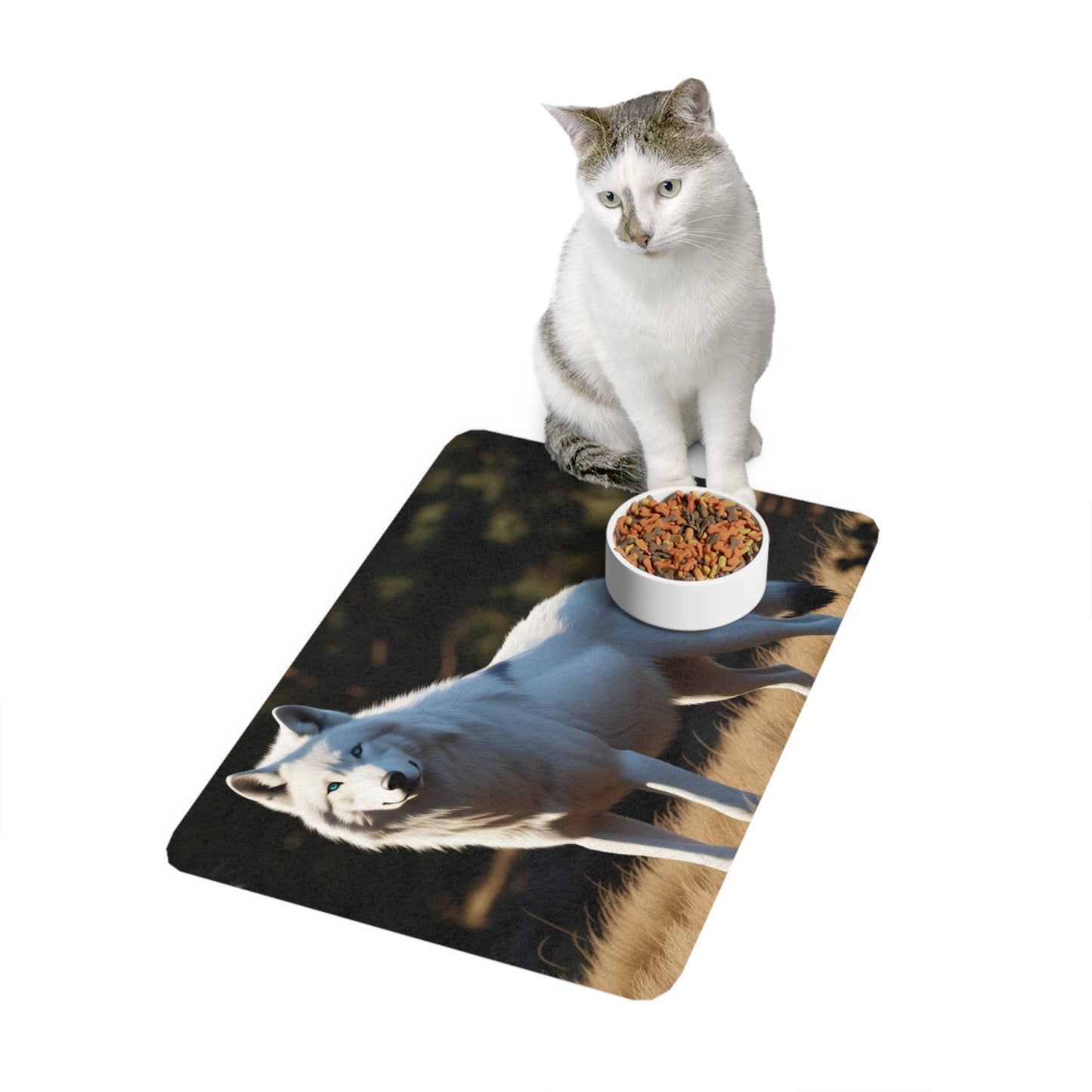 Pet Food Mat (12x18) - White Wolf