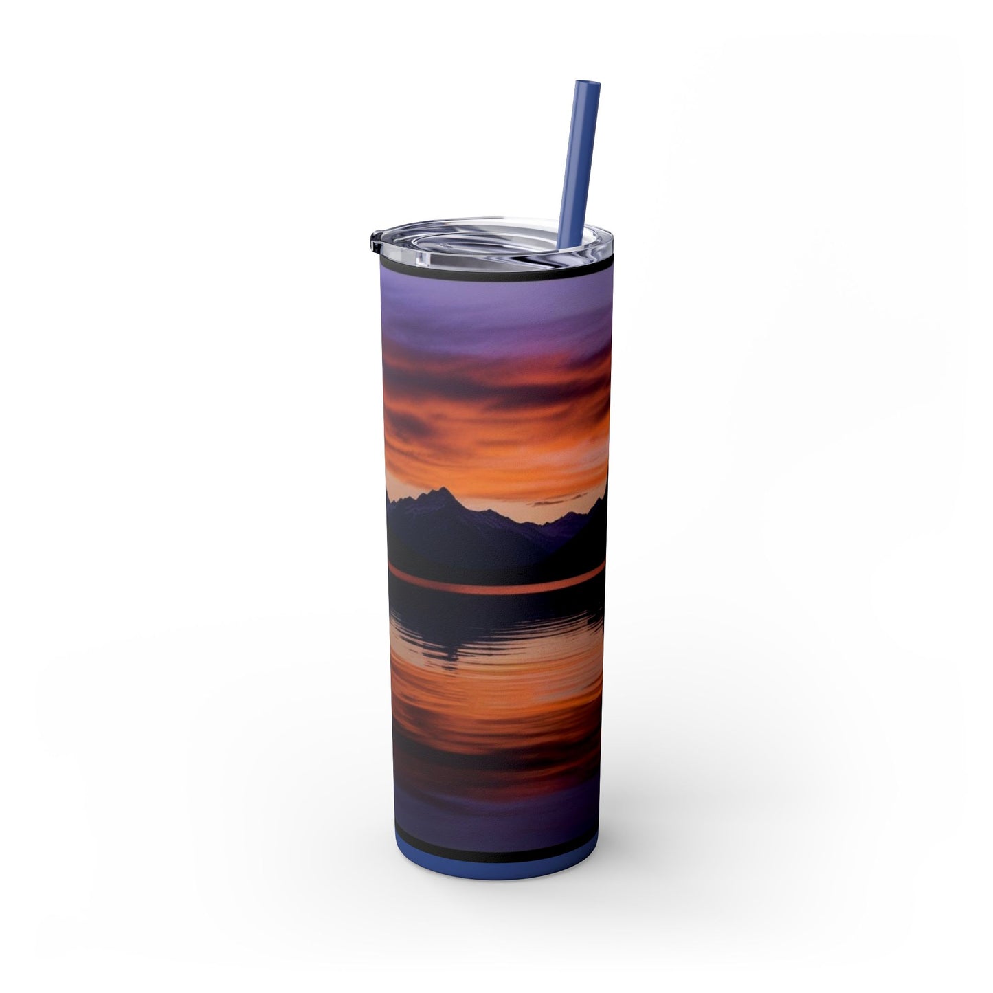 Mountain Lake Sunrise Skinny Tumbler with Straw, 20oz