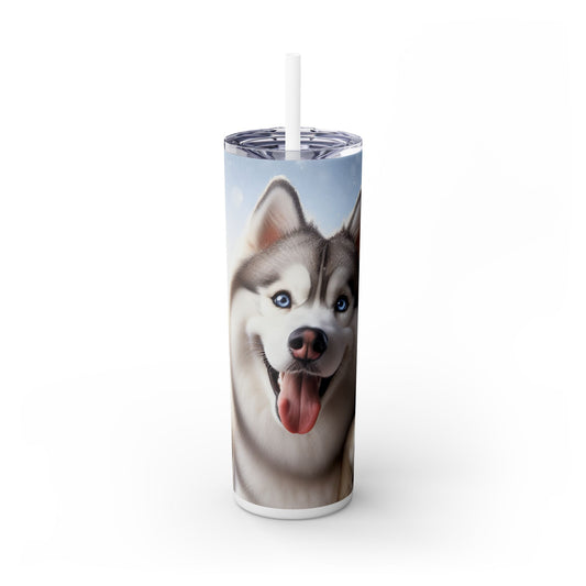 Siberian Husky Skinny Tumbler with Straw, 20oz