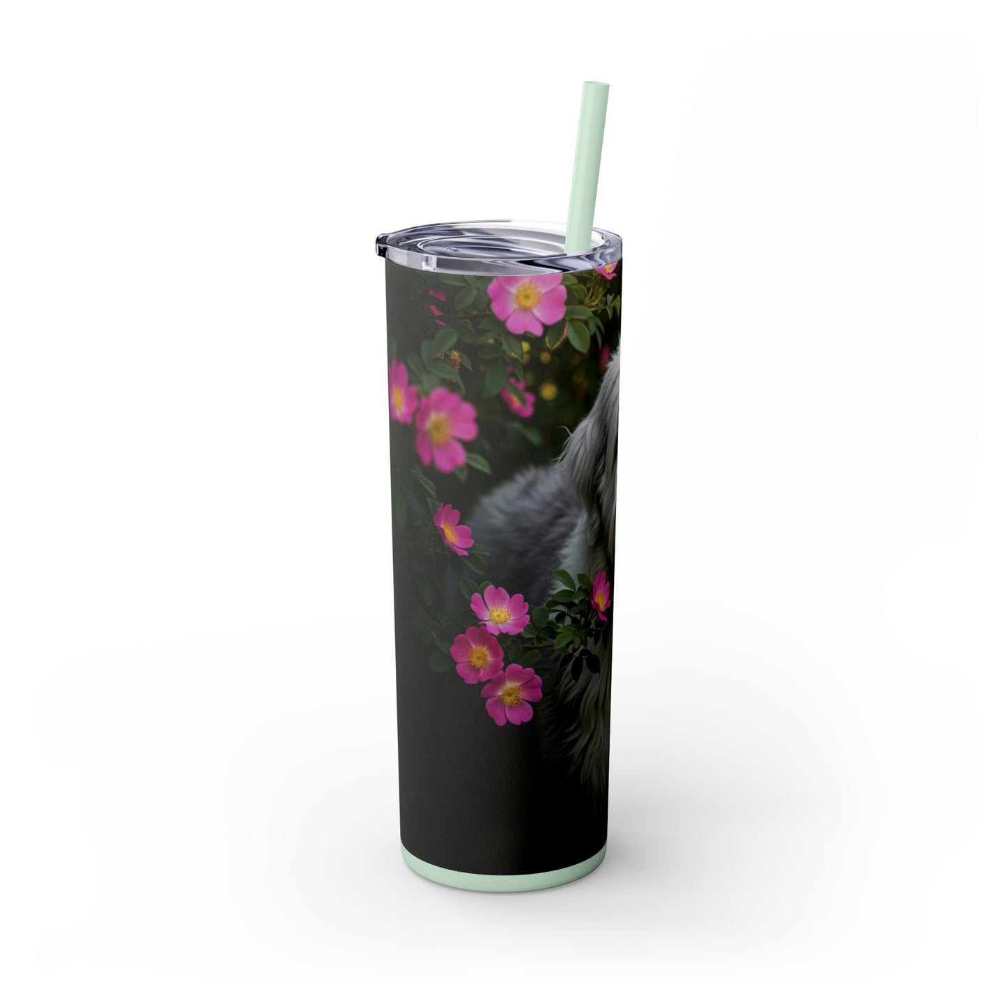 Old English Sheepdog Skinny Tumbler with Straw, 20oz