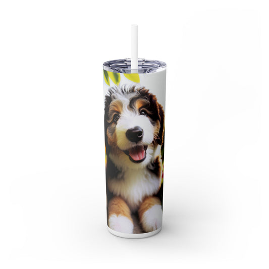 Bernedoodle Skinny Tumbler with Straw, 20oz