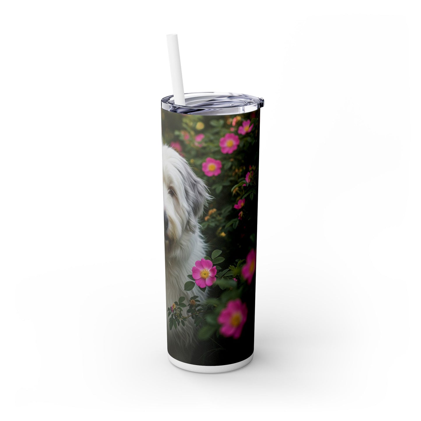 Old English Sheepdog Skinny Tumbler with Straw, 20oz