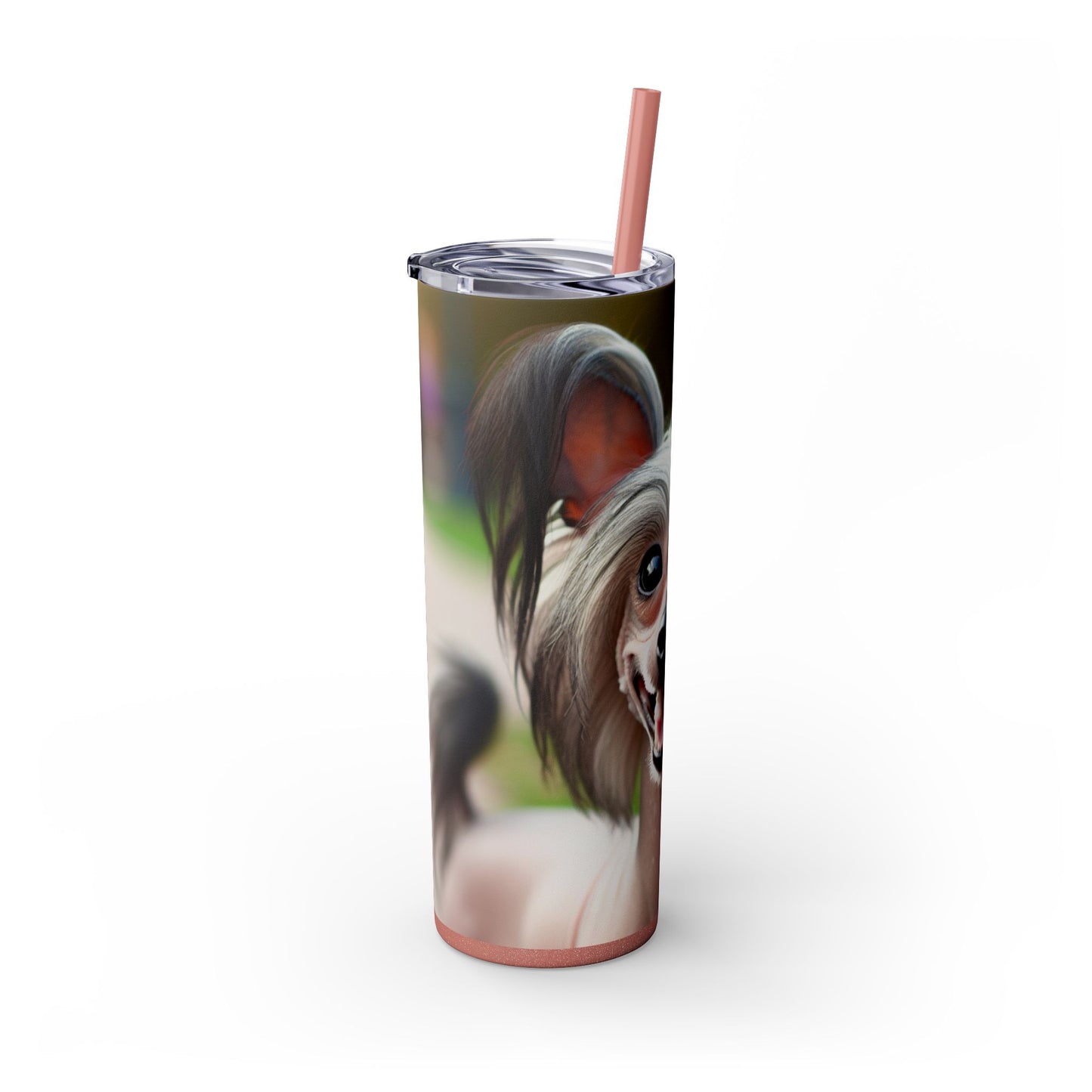 Gobelet isotherme à motif chien chinois à crête avec paille, 590 ml