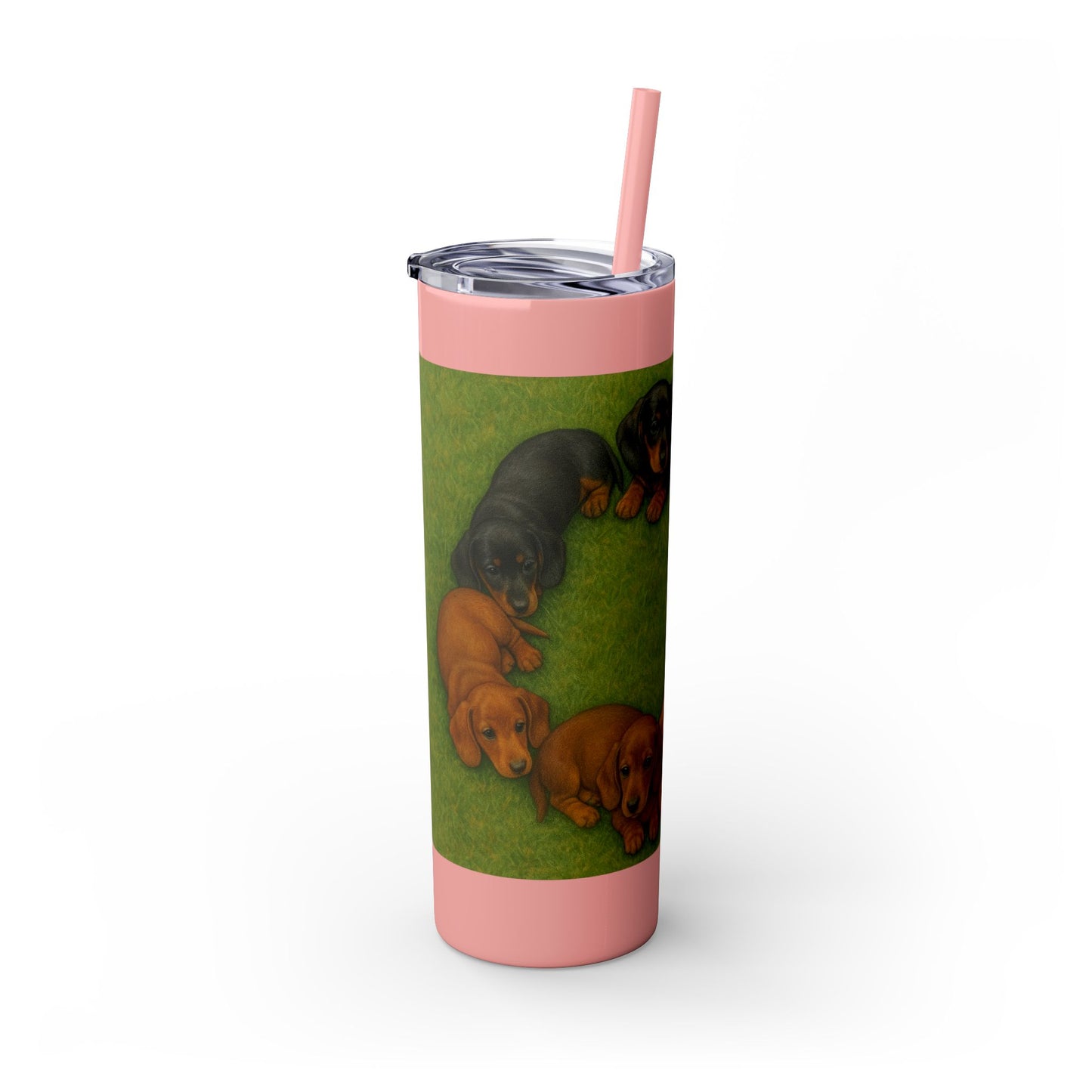 Gobelet isotherme avec paille, motif chiots teckels, 590 ml