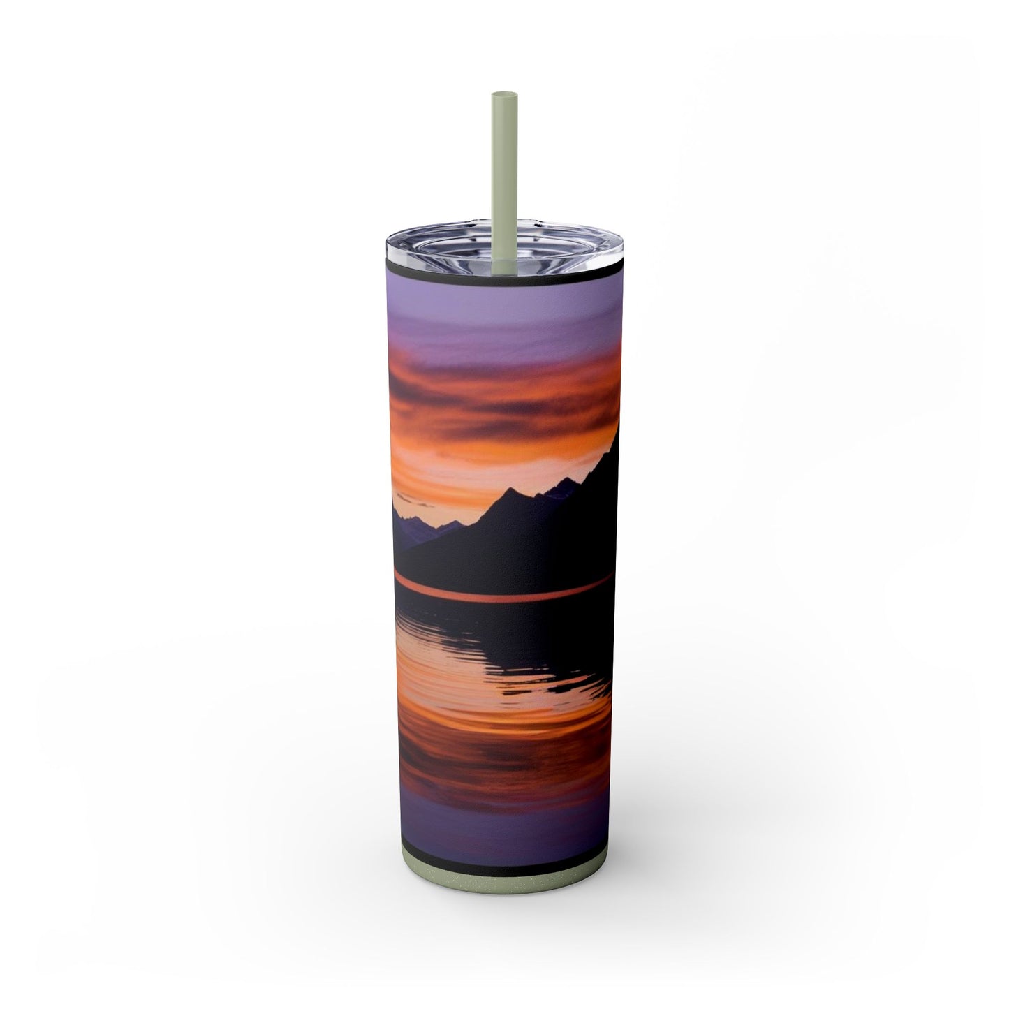 Mountain Lake Sunrise Skinny Tumbler with Straw, 20oz